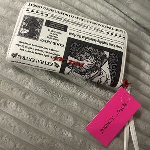 Betsey Johnson Black and White Newspaper Print Wallet